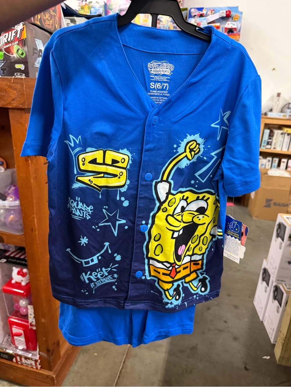 SpongeBob SquarePants Blue Boys' Graphic Button-Up pajama set shorts